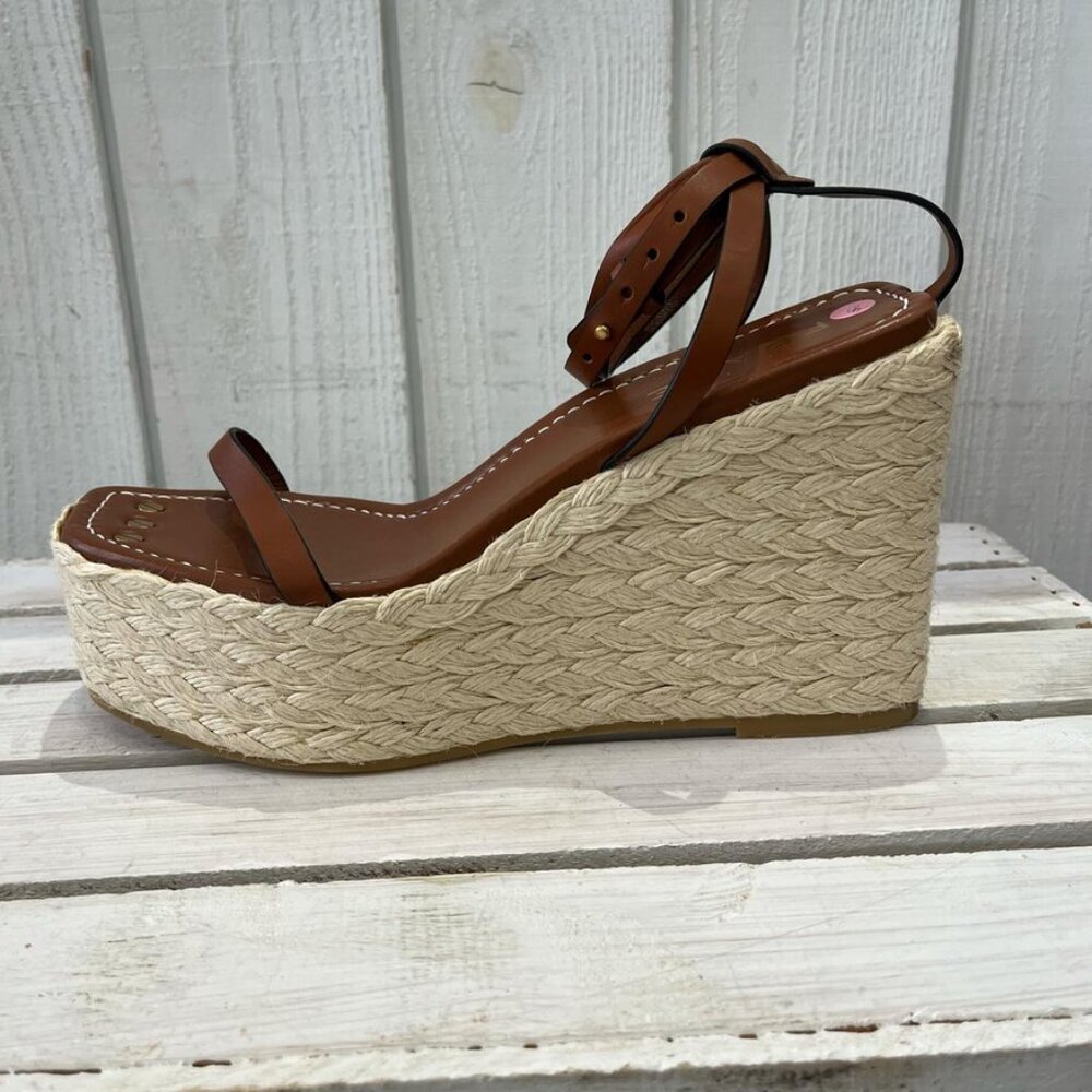 Frame Le Venice Espadrille Platform Wedge Sandal In Tobacco - Size 40 - Picture 5 of 11